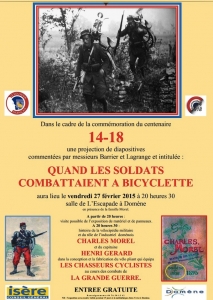 L'affiche de la conférence Quand les soldats combattaient à bicyclette à  Domène